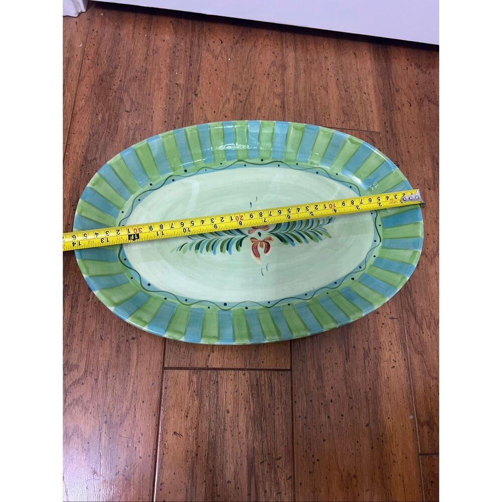 Gail Pittman Provence 14" Oval Serving Platter Flowers Green Bands Hand Painted - Picture 4 of 9